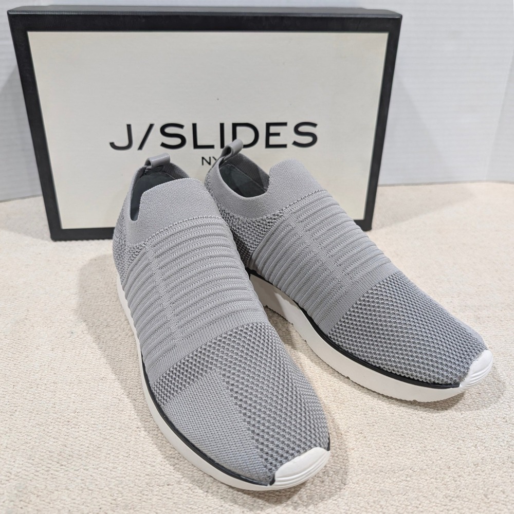 J/Slides NYC Great Light Grey Knit Slip On Sneakers 7.5 M Everyday Urban